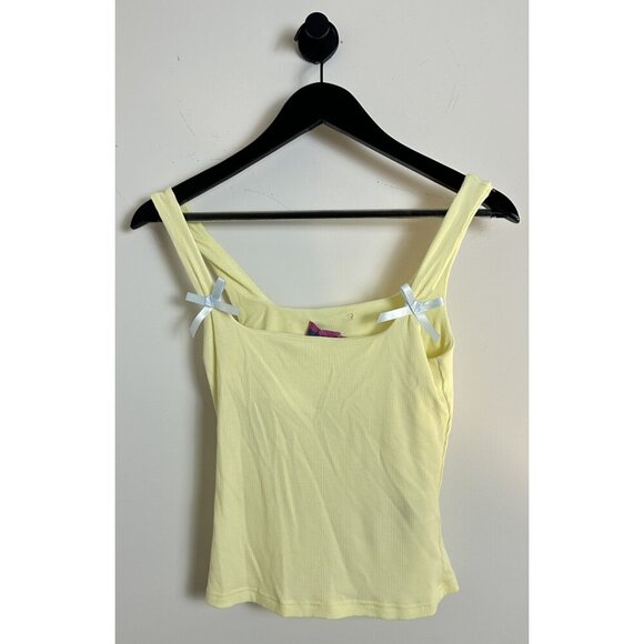 EDIKTED Lola Bow Rib Tank in Yellow Size X-Small - Picture 3 of 7